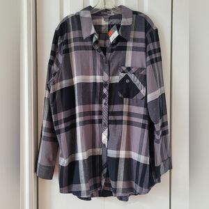 NWT EDDIE BAUER STEIN'S FIELD FLANNEL BUTTON UP SHIRT GRAY BLACK PLUS SIZE XXL